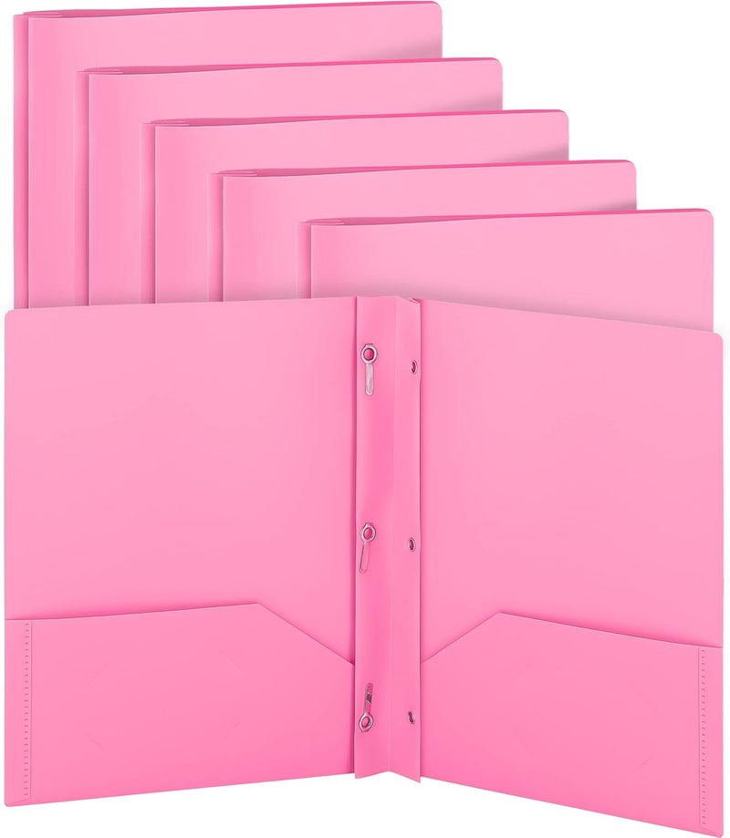 Enday Plastic Folders with Pockets and Prongs Pink - Two Pocket Folder with Brads - 3 Prong Folders with Pockets for Letter Size Sheets, Also Available in Blue, Green, Red, Purple, and Grey, 6 Pc –by - Image 1